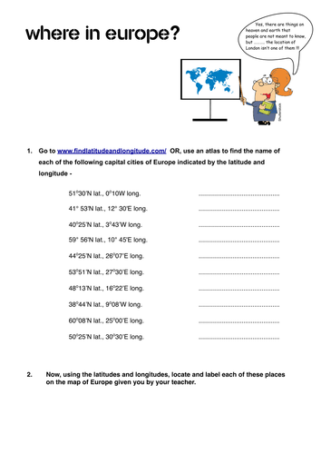 Where in Europe? - a latitude/longitude exercise