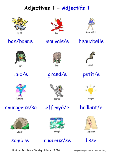 Adjectives in French Word Searches (18 French adjectives wordsearches)