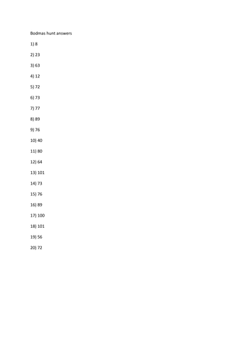 BODMAS activity and answers  - Year 6