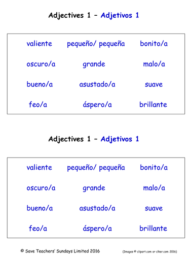 list of adjectives in spanish