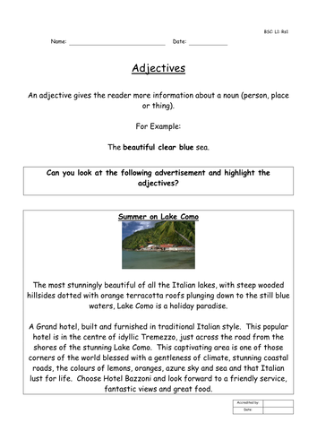 SPAG identify adjectives