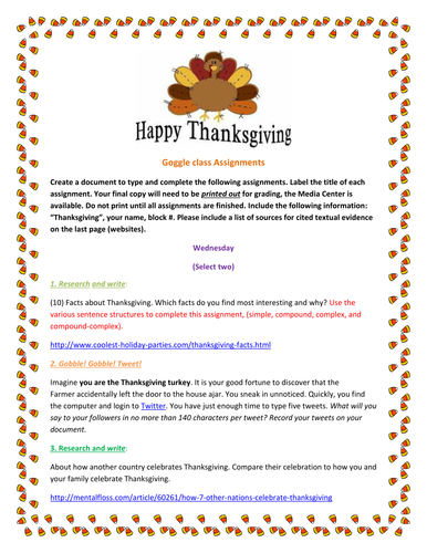 Thanksgiving Writing Ideas