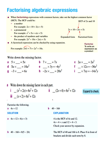 Factorising Using common Factors