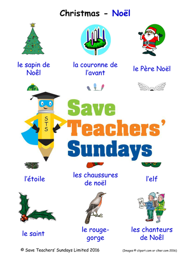 Christmas in French Worksheets, Games, Activities and Flash Cards (with audio)