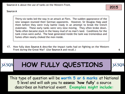National 5 History: WWI How Fully & Comparison Questions