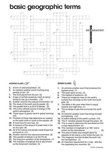 Geography Crossword #1 - basic geographic terms