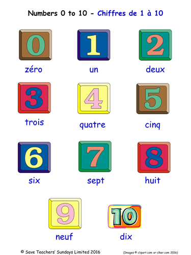 Numbers 0-10 in French Word Search / Wordsearch