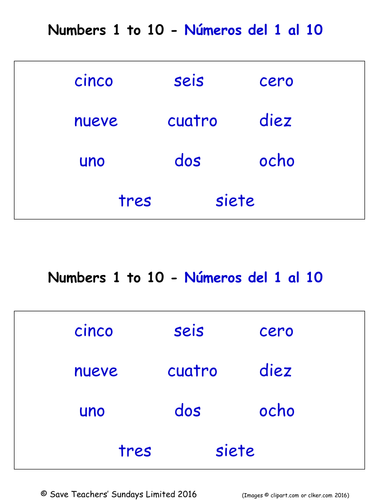 Numbers 0-10 in Spanish Worksheets (Labelling)