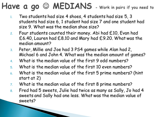 Median Worksheet with answers | Teaching Resources