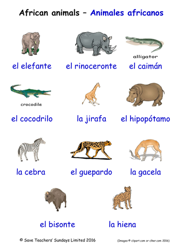 Animals in Spanish Word Searches (15 Wordsearches)
