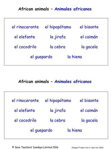 Animals in Spanish worksheets (15 Labelling Worksheets)