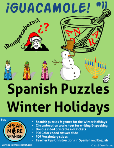 Spanish Puzzles for Winter Holiday with Circumlocution. Fiestas de Invierno.