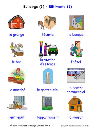 Buildings and Structures in French Word Searches (5  Wordsearches)
