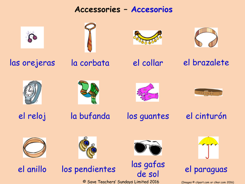 Clothes in Spanish Posters (3 Spanish clothes and accessories posters)