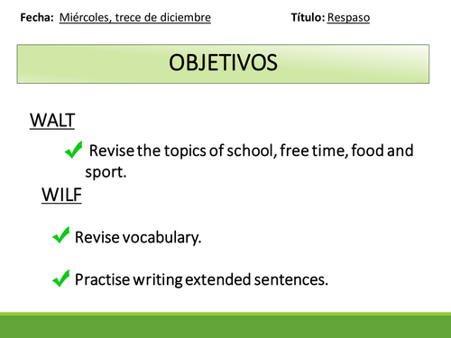 GCSE Spanish Revision - School, Free time, Food and Sport