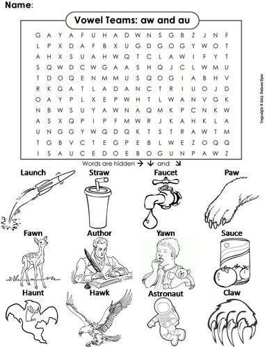 phoneme worksheet y and Coloring Phonics Word Search/ Team: aw Sheet Vowel au