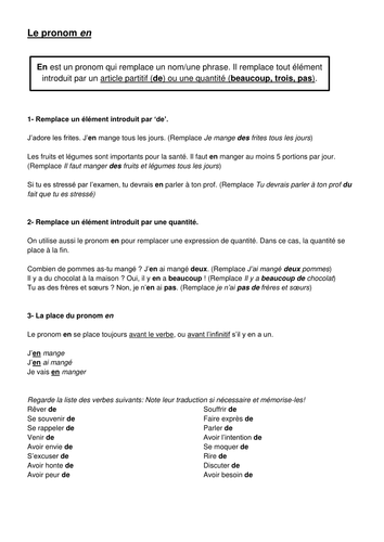 The pronoun 'en' - grammar worksheet linked to the theme of French gastronomy