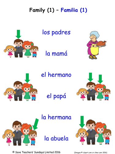 Family in Spanish Activities (4 pages covering 24 Spanish family words)