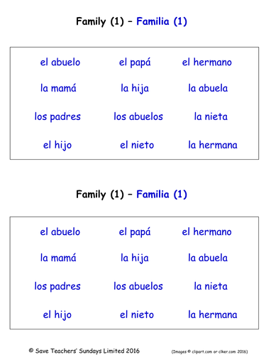 Family in Spanish Worksheets (2 Labelling Worksheets)