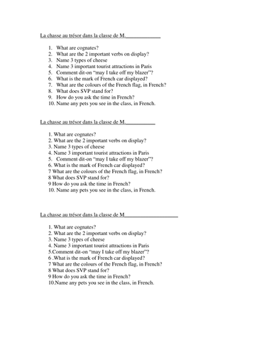 Treasure hunt in the classroom