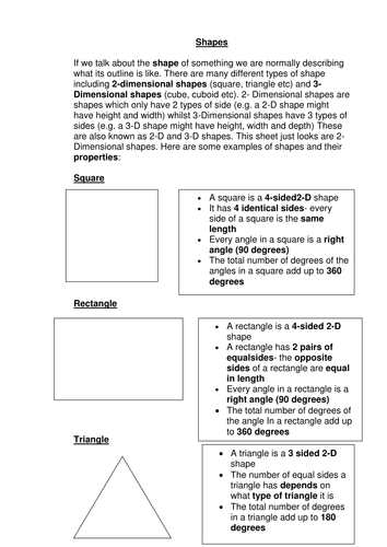 2 d shapes revision teaching resources