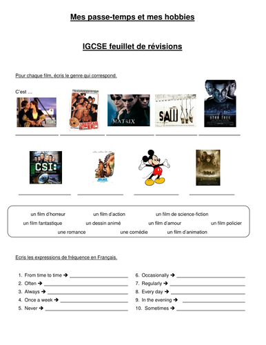 IGCSE revision booklet - Hobbies and Free-time