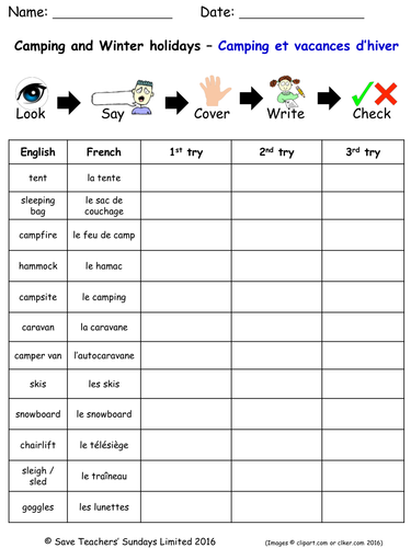 Holidays in French Spelling Worksheets (2 worksheets)