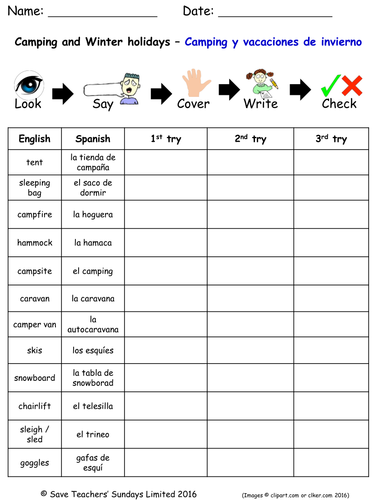 Holidays in Spanish Spelling Worksheets (2 worksheets)