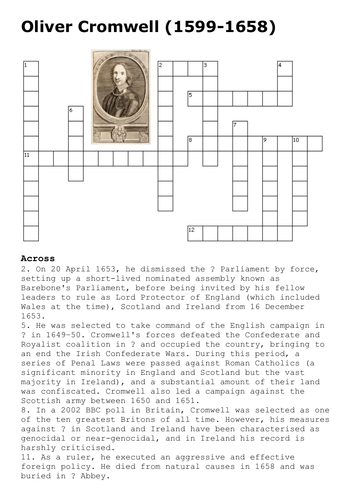 Oliver Cromwell Crossword