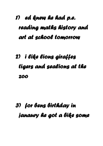 Using Commas in Listed Sentences