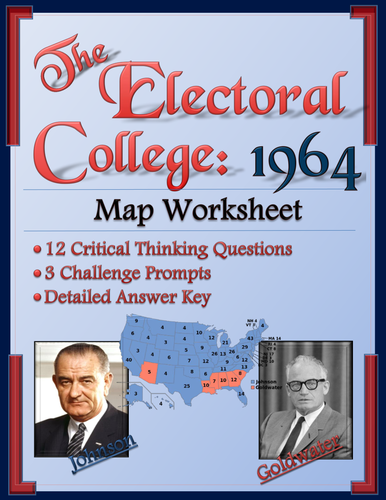 1964 Electoral College Worksheet:  Election of 1964 Map Worksheet