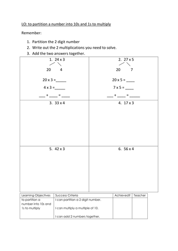 Multiplication by partitioning year 3