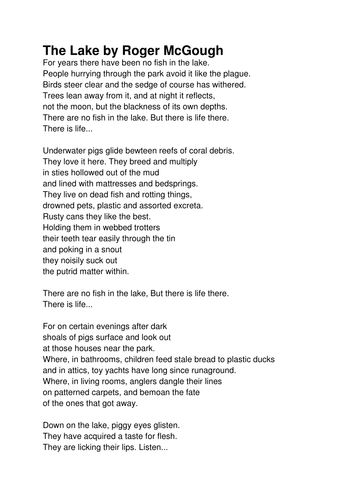 Quick Lesson POETRY - Roger McGough "The Lake"