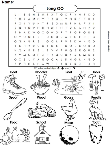 Long Oo Vowel Team Phonics Worksheet Digraphs Word Search Coloring Sheet Teaching Resources