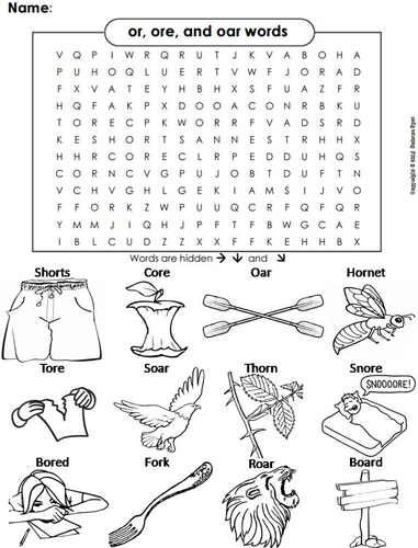 or, ore and oar Words: Phonics Worksheet: Digraphs Word Search/ Coloring Sheet