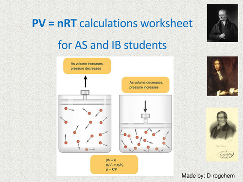 Chemistry: pV = nRT - ideal gas equation and problems for AS and IB students