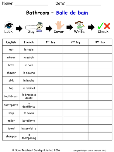 Home in French Spelling Worksheets (7 worksheets)