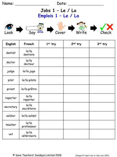 Jobs in French Spelling Worksheets (10 worksheets)