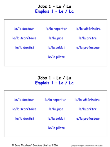 Jobs in French Worksheets (10 Labelling Worksheets)