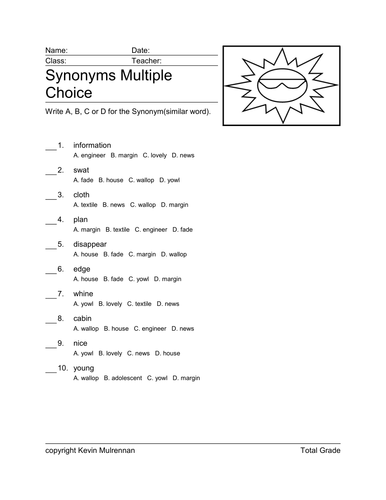 11 grammar school synonym questions literacy 100 worksheets with answers teaching resources