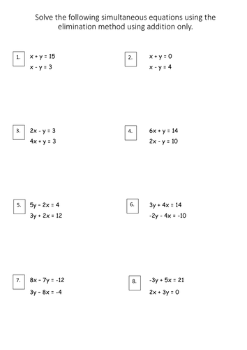 simultaneous-equations-by-the-elimination-method-addition-only