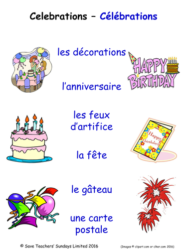Christmas and Celebrations in French Activities (4 pages covering 24 words)