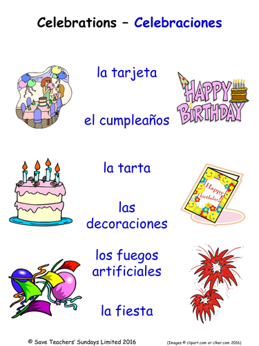 Christmas and Celebrations in Spanish Activities (4 pages covering 24 words)