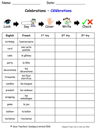 Christmas and Celebrations in French Spelling Worksheets (2 worksheets)
