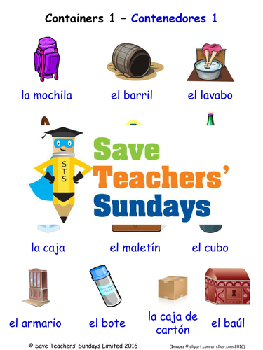Containers in Spanish Worksheets, Games, Activities and Flash Cards (with audio) (1)