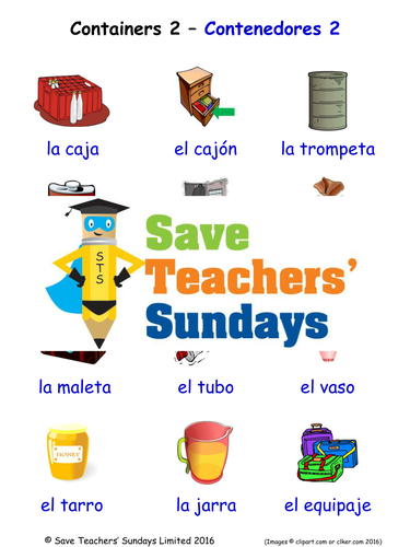Containers in Spanish Worksheets, Games, Activities and Flash Cards (with audio) (2)