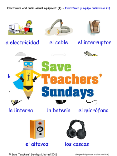 Electronics & Audio Visual Equipment in Spanish Worksheets, Games & More (with audio) (1)