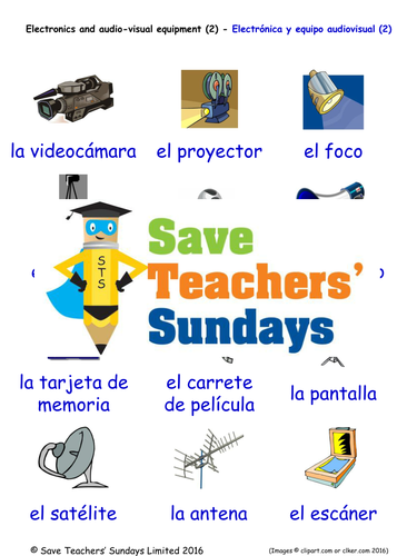 Electronics & Audio Visual Equipment in Spanish Worksheets, Games & More (with audio) (2)