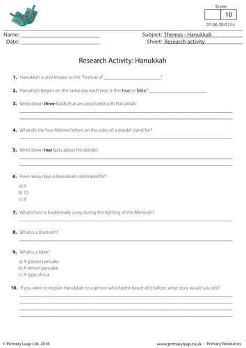 Hanukkah Worksheet: Research Activity