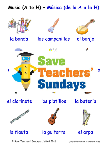 Musical Instruments in Spanish Worksheets, Games, Activities and Flash Cards (with audio) (1)